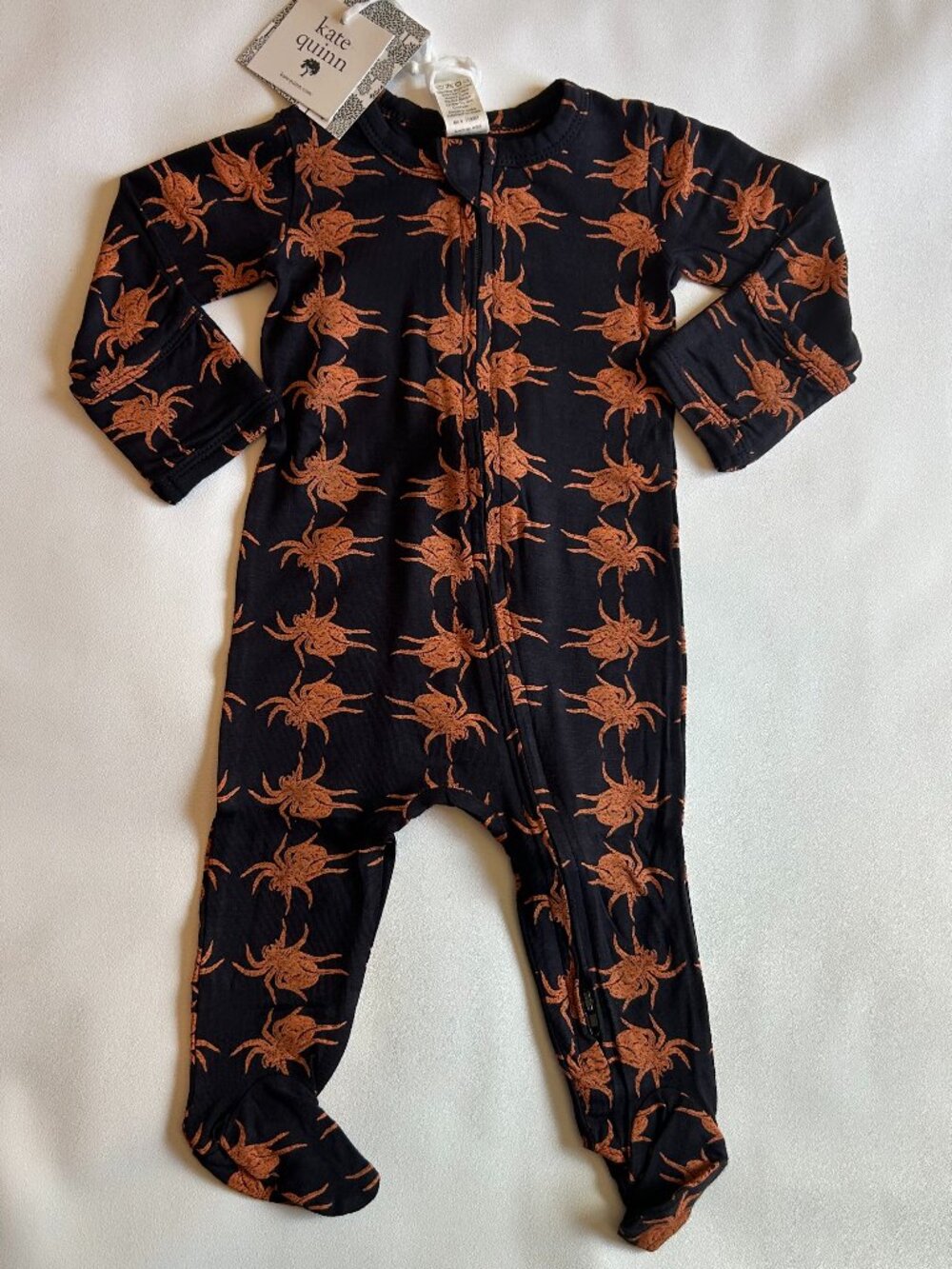 NWT Kate Quinn Halloween Bamboo Spider Footie 2 Way Zipper 0-3M 3-6M